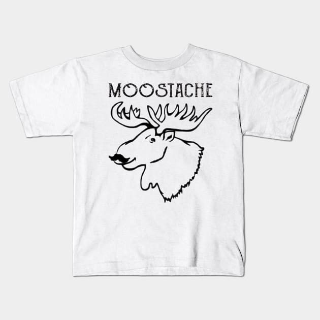 Moose-stache Funny Moose Mustache Artwork Gifts Kids T-Shirt by Jozka
